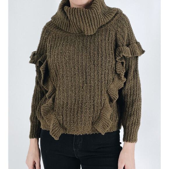 Express Cowl Neck Olive Green Crop Sweater - Picture 1 of 3